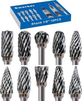 69265215 Sworker 10 Pcs Carbide Burr Set 1/8 Inch Shank Compatible With Dremel Milwaukee Bits Rota