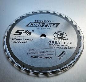 Cf-13530w Tenryu Cord Free Saw Blade 5.375 Inch Dia. 10 Mm Arbor 30 Teeth
