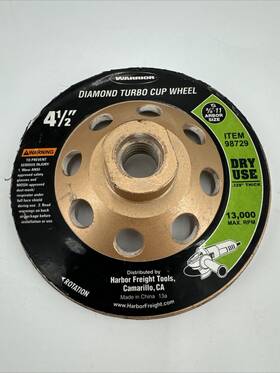 61419 Warrior 4-1/2 Inch Diamond Turbo Cup Wheel Universal Dry Use 5/8 -11 Arbor