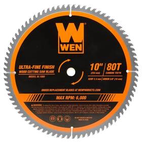 Wen 445002338301 10 In 80-tooth Carbide-tipped Ultra-fine Woodworking Saw Blade Miter Table Saws