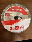 Craftsman 3-PACK 7-1/4-IN 24-TOOTH High-speed Steel Circular Saw Blade. Fixed Price $19.99.