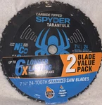 Spyder Tarantula (2) Pack 7 1/4 In Carbide Steel Circular Saw Blade 24T, Atb. Fixed Price $21.10.