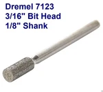 Dremel Authentic 7123 1/8" Shank 3/16" Head Diamond Particle Cylinder Wheel Bit. Fixed Price $15.99.
