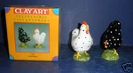 Clay Art Chickens Salt & Pepper Shakers New In Box 7307. Fixed Price $37.00.