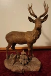 Large Exceptional Hand Carved Black Forest Wood Sculpture Stag Elk. Fixed Price $325.00.