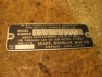 Sears Craftsman 113.23300 12" Radial Arm Saw Id Plate. Fixed Price $8.00.