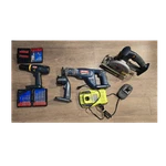 Ryobi 18V Cordless Tool Set: Drill, Reciprocating Saw, Circular Flashlight. Fixed Price $125.00.