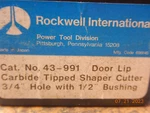 New Old Stock, Delta Rockwell Carbide Tipped Wood Shaper Cutter 43-991 Door Lip. Fixed Price $55.00.