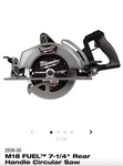 Black Milwaukee M18 Fuel 7-1/4 Inch Rear Handle Circular Saw (bare Tool). Fixed Price $354.95.