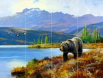 Grizzly Bear Wildlife Tundra Lake Fishing Nature Ceramic Tile Mural Backsplash. Fixed Price $59.99.