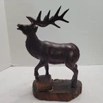 Vintage Hand Carved Iron Wood Elk Statue Base 12" Tall Sculpture. Fixed Price $95.00.