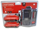 Craftsman V20 20V Max 2.0 Ah Lithium Ion 2-BATTERY And Charger Kit CMCB202-2CK. Fixed Price $59.99.