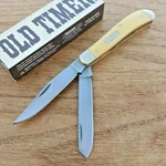 Gunstock Trapper Old Timer Knife Stainless Steel Blades & Yellow Handle SC-94OTY. Fixed Price $24.19.