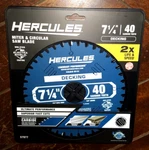 Hercules 7-1/4" Miter & Circular Decking Saw Blade -40T, Kerf, 5/8" Arbor- 57977. Fixed Price $25.20.