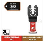 Diablo 1-1/4 Universal Fit Carbide Oscillating Blades, Nail-embedded Wood, 3-PK. Fixed Price $32.20.