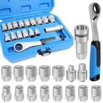 Jeuclel 17PC Pass Through Socket Set 1/2 & 3/8 Drive Ratchet Tool Kit. Fixed Price $65.99.