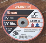 Warrior Pack Cut-off Wheels (7" X 1/8" 5/8") #73482. Fixed Price $14.99.