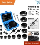 Hole Saw Set 22PCS Carbon Steel Kit With Blades Mandrels Bits For Wood Drywall. Fixed Price $30.98.