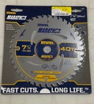 Irwin Marathon 14031/24031 7 " X 40T Trim Finish Carbide Circular Saw Blade. Fixed Price $8.00.