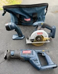 Ryobi 18V Cordless 3-TOOL Set: Drill/driver, Circular & Recip Saws W/ Bag. Fixed Price $60.00.