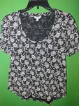 7552) Nwot Lucky Brand Medium Black Gray Floral Knit Tee Top Cotton Blend New. Fixed Price $12.00.