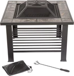 30" Square Marble Tile Fire Pit Set With Screen, Cover & Poker Tool. Fixed Price $296.99.