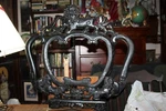 Vintage Hand Carved Chinese Hard Wood Frame Decorative Scroll Foo Lion 24" X 26". Fixed Price $75.00.