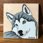 Siberian Husky Dog, Grey - Hand Painted Tile By Pumpkin X 6" D126GW. Fixed Price $28.50.