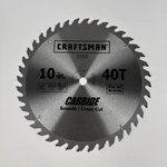 Craftsman 26534 10" X 40 Tooth 5/8 Arbor Carbide Smooth Cross Cut Circular Blade. Fixed Price $13.95.