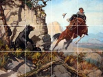 Wieghorst Grizzly Scare Cowboy Country Western Ceramic Tile Mural Backsplash. Fixed Price $94.00.