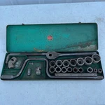Antique Plumb Plvmb 5449 1/2 Dr Socket & Ratchet Set In Box Square + Extensions. Fixed Price $200.00.