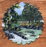 Original Hand Painted Circular Saw Art Landscape River Forest By Burnett. Fixed Price $25.00.