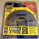Irwin Marathon 10" Carbide Circular Saw Blades 40T + 80T ( 14076 ) Qty 2. Fixed Price $32.99.