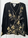 Vintage Large Cove Creek Black & Gold Cardigan Sweater Bead, Floral, Embroidery. Fixed Price $20.00.