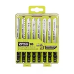 (10-PIECE) Ryobi Jig Saw Blade Set, All Purpose, Universal, Wood Plastic Metal. Fixed Price $12.92.