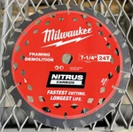 Milwaukee 48-41-0750 7-1/4 24T Nitrus Carbide Framing & Demo Circular Saw Blade. Fixed Price $24.97.