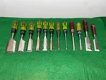 (12) Vtg Wood Chisels Stanley No. 60 + Pro, Millers Falls 1430, Fuller.. Fixed Price $105.00.