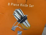 New 8 Piece Stainless Steel Knife Set With Block - Modern Minimalist Design. Fixed Price $38.00.