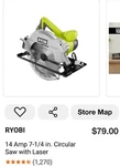 Ryobi CSB144LZK 15 Amp 7-1/4 In. Circular Saw With Exactline Laser Alignment. Fixed Price $38.50.