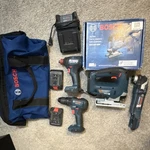 Bosch Brushless 4-TOOL Set GST18V-50N GDX18V-200C Batteries Charger. Fixed Price $370.00.