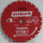 Diablo D0724PX Freud 7-1/4" Framing Saw Blade 5/8" Arbor Teeth Pack Of 3. Fixed Price $28.95.