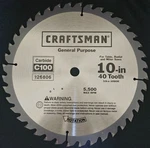 New Craftsman Gp Model 26806 10" 40 Tooth 5/8 Arbor Carbide Circular Blade C100.. Fixed Price $12.99.
