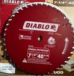 Diablo D0740 7-1/4 40T Carbide Circular Saw Blade For Finish Plywood Cutting. Fixed Price $22.00.