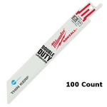Milwaukee 48-01-9186 (100 Count) In. 24 Tpi Ice Hardened Thin Kerf Sawzall Bla. Fixed Price $178.98.