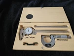 Alltrade Dial Caliper & 0-1" Micrometer Set Original Wood Case Ex Cond. Fixed Price $69.95.