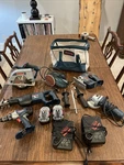 6 Bosch Power Tools Lot - Used, W/ Batteries Drill Sawsall Grinder Jigsaw Sander. Fixed Price $299.99.