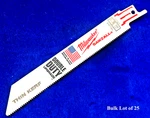 6" X Tpi Thin Kerf Sawzall Milwaukee 48-00-5184 Lot Of 25 Blades. Fixed Price $61.95.