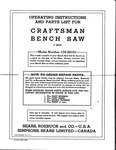 Sears Craftsman 103.22161 8" Bench Saw Instruction Manual & Parts List. Fixed Price $17.95.