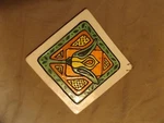 Handmade Ceramic Tile Signed Mk '02 Peace Lily? Green Orange Yellow 5.25" Hanger. Fixed Price $9.99.