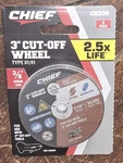 5PK Chief 3" Cut Off Wheel Type 01/41 With 3/8" Arbor Size #56637. Fixed Price $11.97.